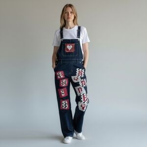 Dickies DIY'd Denim Overalls Women Sz XS Patches Beyond Retro Funky Pockets 2018